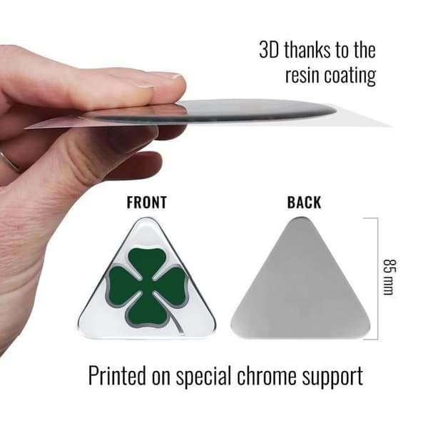 3D-dekal Alfa Romeo Official Quadrifoglio Verde Fyrklöver Grön, höger och vänster, 85 x 95 mm