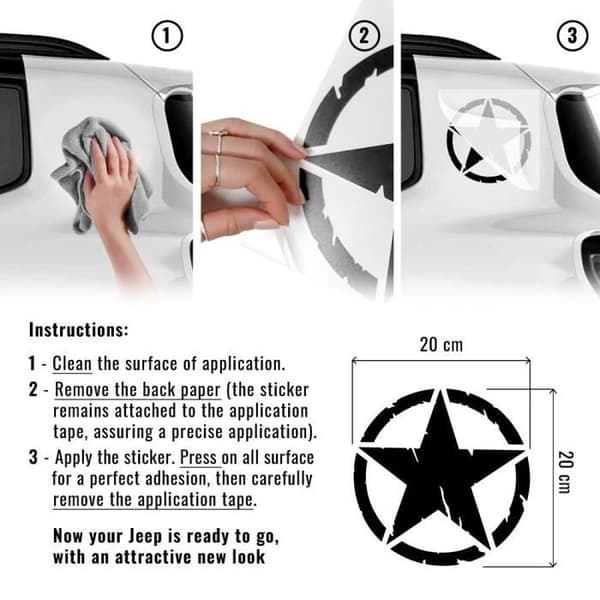 Army Star Stickers för Jeep Renegade Speglar, Silver, Diam. 9 cm, 2 stycken