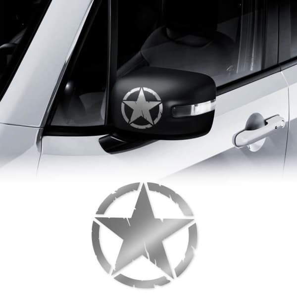 Army Star Stickers för Jeep Renegade Speglar, Silver, Diam. 9 cm, 2 stycken