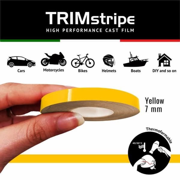 Självhäftande remsor - Trimband - Gul - 7 mm x 10 mt - Termoformbar - Väderbeständig