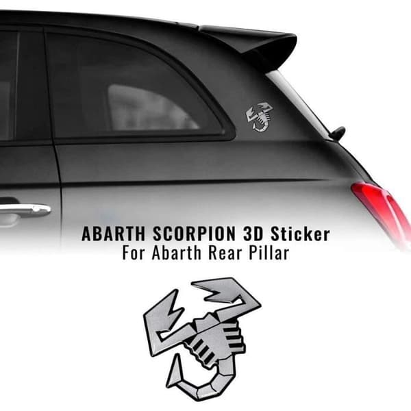 3D-klistermärke - Abarth - Fiat 500 - Satin Silver - Flexibelt - Mått 65 mm