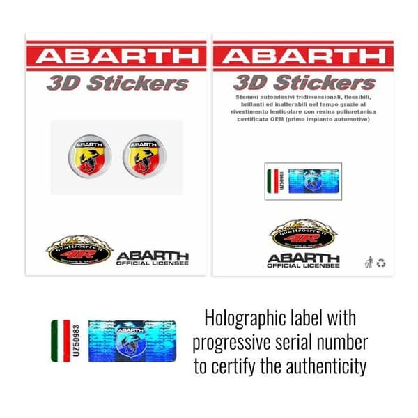 Abarth Official Badge 3D-dekal, diameter 12 mm, 2 stycken
