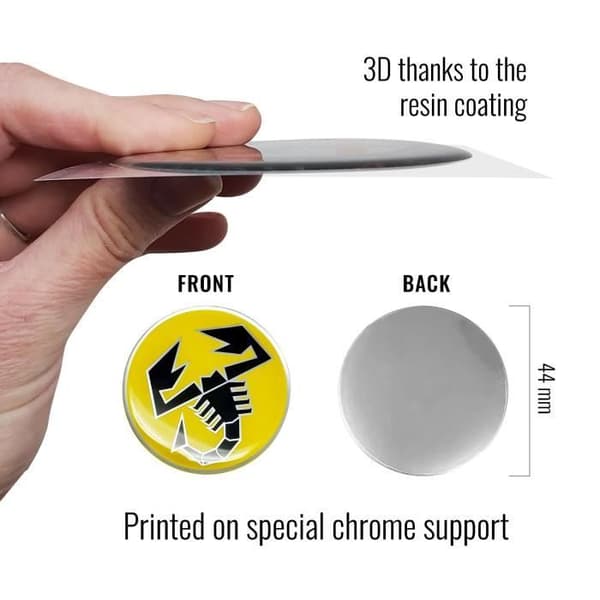 3D-dekal - Abarth - Skorpion - Gul - Diameter 44 mm - Officiell