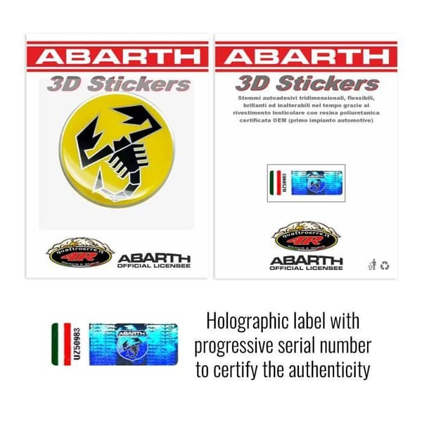 3D-dekal - Abarth - Skorpion - Gul - Diameter 44 mm - Officiell