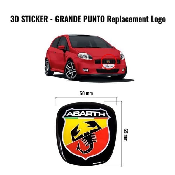 3D Abarth Officiell Logotyp Ersättningsdekal för Fiat Grande Punto, fram