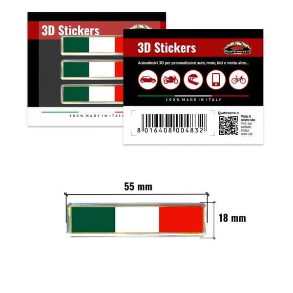 3D-klistermärke Italienska flaggor, 3 delar, 55 x 18 mm