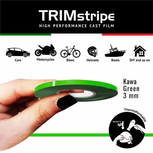 Tejpbands - Trim Stripes - Grön Kawa - 3 mm x 10 mt - Termoformbar - Väderbeständig