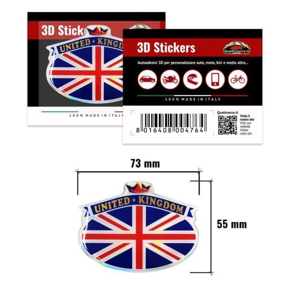 3D Sticker Sticker Emblem UK Storbritannien, 73 x 55 mm