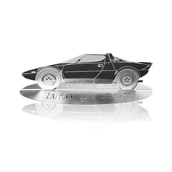 Silhuett i Rostfritt Stål - Lancia - Strato's - Exakta Detaljer - Transparent Vitrin - Självbärande Bas