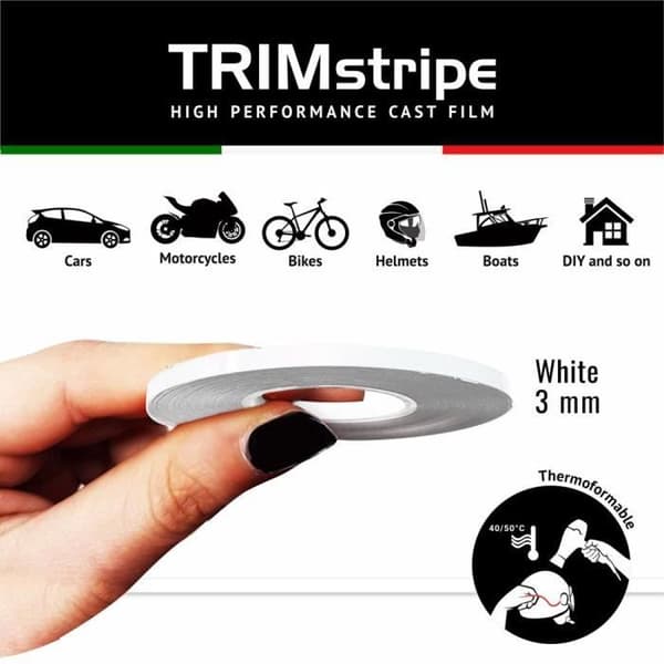 Klebande - Trim Stripes - 3 mm x 10 mt - Vinyl CAST - Termoformbar - Vit