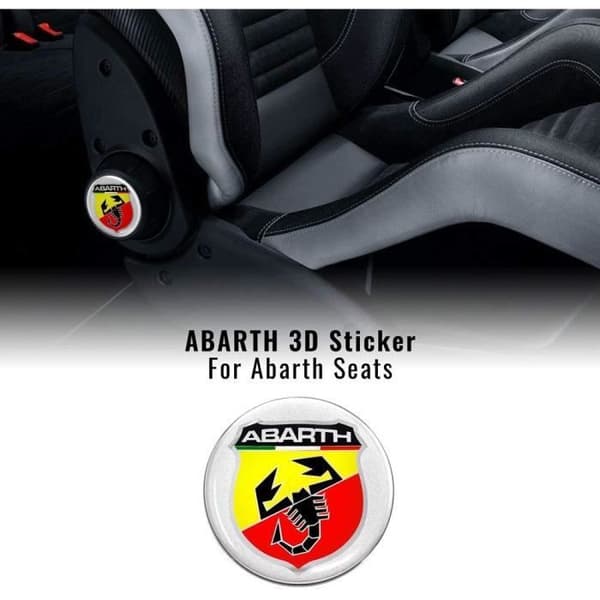 3D-klistermärken för Fiat 500 Abarth-stolar, sköld, diameter 75 mm, 2 stycken