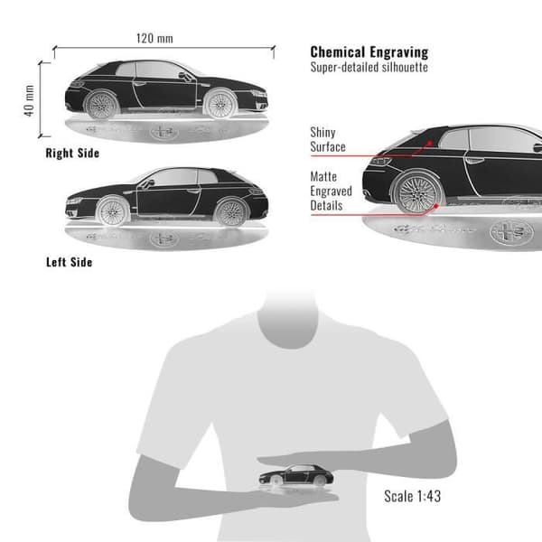 Alfa Romeo Brera graverad bilsiluettmodell i rostfritt stål