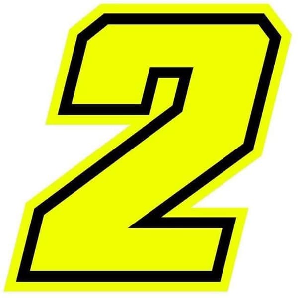 Klistermärke nummer 2 Moto GP självhäftande nummer, fluorescerande gul, h 10 cm