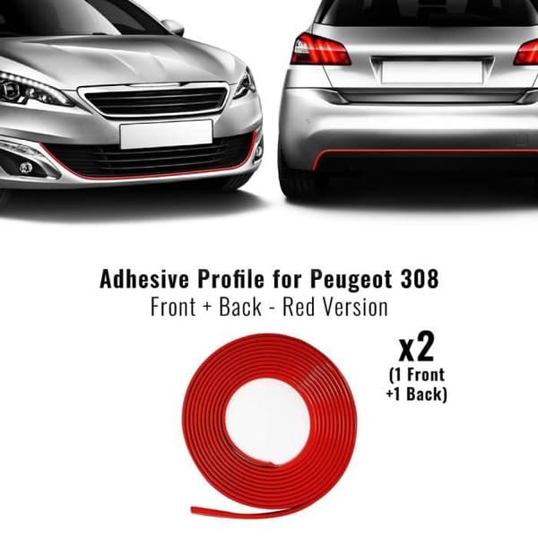 Självhäftande profil - Peugeot - 308 - Röd - 2 "Easy Cleaner Pro" handdukar - Passar till stötfångaren