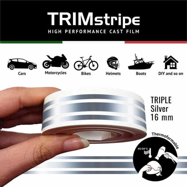 Klistband - Trim Stripe - Silver - 16 mm x 10 mt - Termoformbar - Väderbeständig