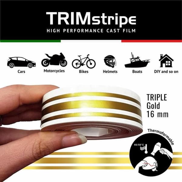 Självhäftande remsor - Trimband - Guld - 16 mm x 10 mt - Termoformbar - Väderbeständig
