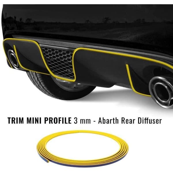 Självhäftande profil - Fiat - 500 Abarth - Gul - 3 mm x 300 cm - 1 rengöringsduk