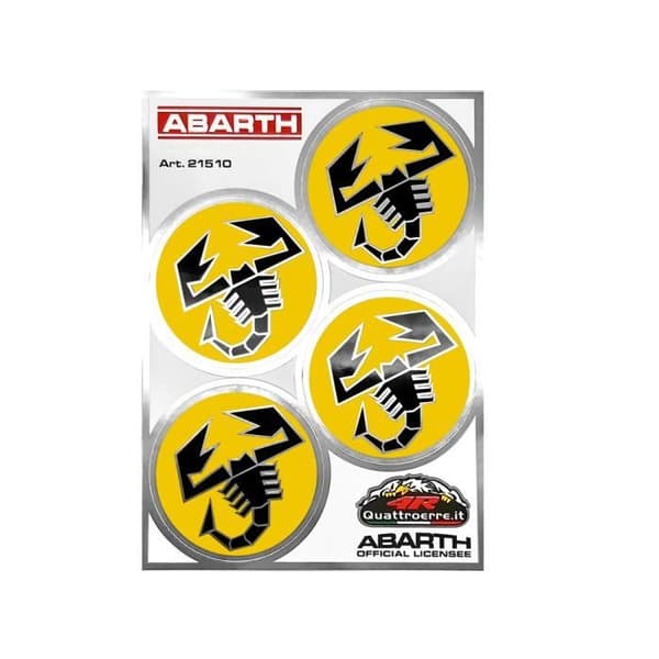 Officiell Abarth-dekal, 4 skorpioner diameter 48 mm, gul, bord 94 x 131 mm
