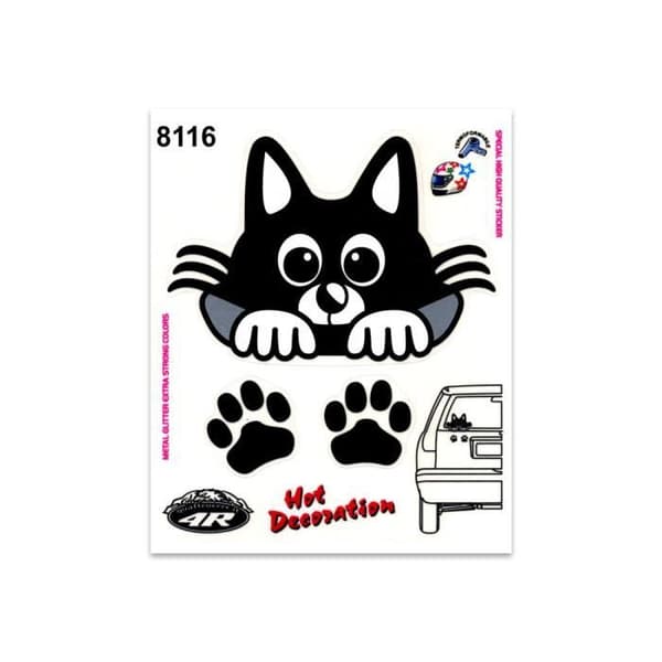 Klistermärke - Klistermärke - Katt - 14 x 16 cm - Svart - Personifiering av bil, motorcykel, hjälm
