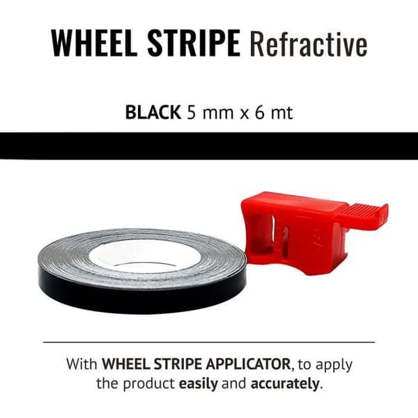 Reflekterande Tejp - Ej Specificerat - Motorcykelhjul - Svart - 5 mm x 6 mt - Applicator Inkluderad