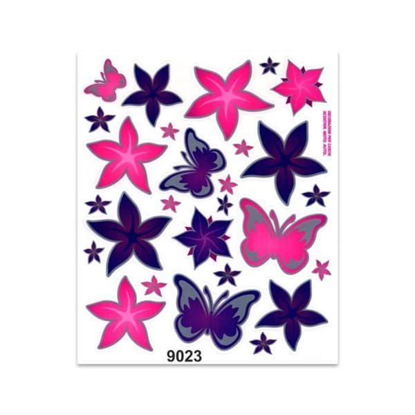 Dekorativt klistermärke - Klistermärke - Fjärilar Blommor - 20 x 24 cm - Lila - Motståndskraftig och hållbar