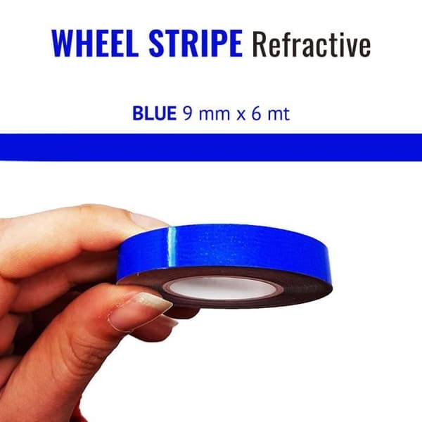 Reflekterande tejpbänder - Hjulränder - Blå - 9 mm x 6 mt - Anpassning för motorcykel - Sportig look