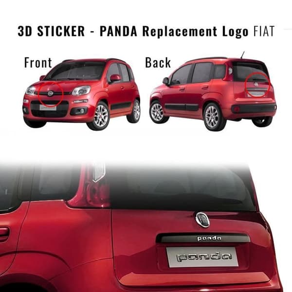 Fiat 3D Replacement Black Logo Sticker för Panda