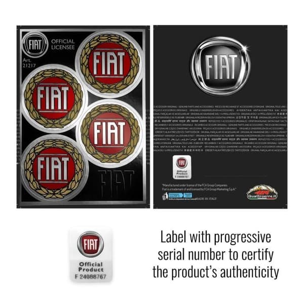 Officiella Fiat-klistermärken, 4 gamla röda logotyper, diameter 48 mm