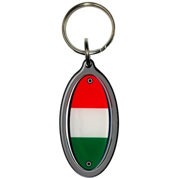 Nyckelring Motorcykel - Mjuk Nyckel - Oval - Silver - Italiensk Flagga - Svart