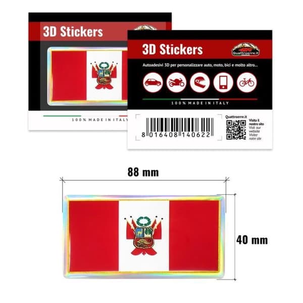 3D Peru Flag Sticker, 88 x 40 mm