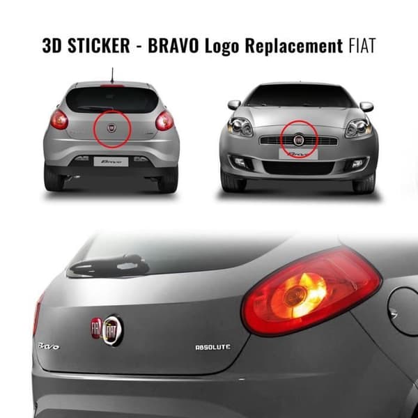 3D-dekal - Fiat - Bravo - Mått fram: 75x69 mm - Mått bak: 71x65 mm - Flexibel
