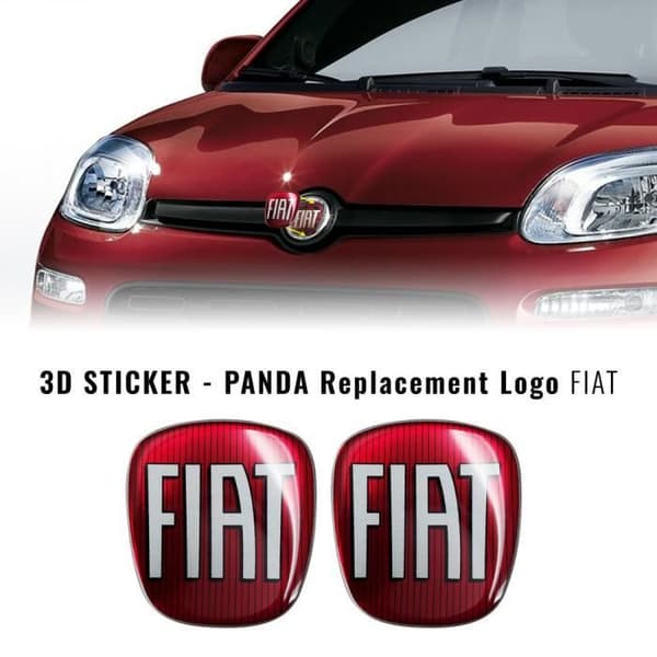 3D-dekal - Fiat - Panda - Röd - 2 delar - 71 x 65 mm