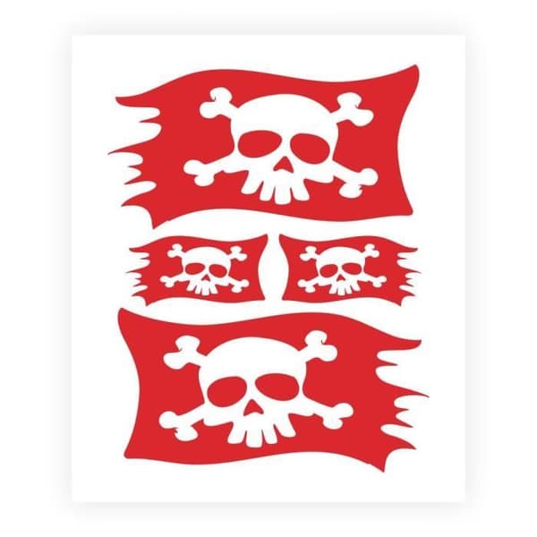 Klistermärke - Ej specificerat - Pirateflagga - Röd - 13.5 x 16 cm - Förskuren
