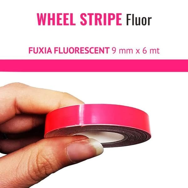 Klistret Band för Motorcykelfälgar - Fuchsia Fluo - 9 mm x 6 mt - Motståndskraftiga - Hållbara - Sportig Look