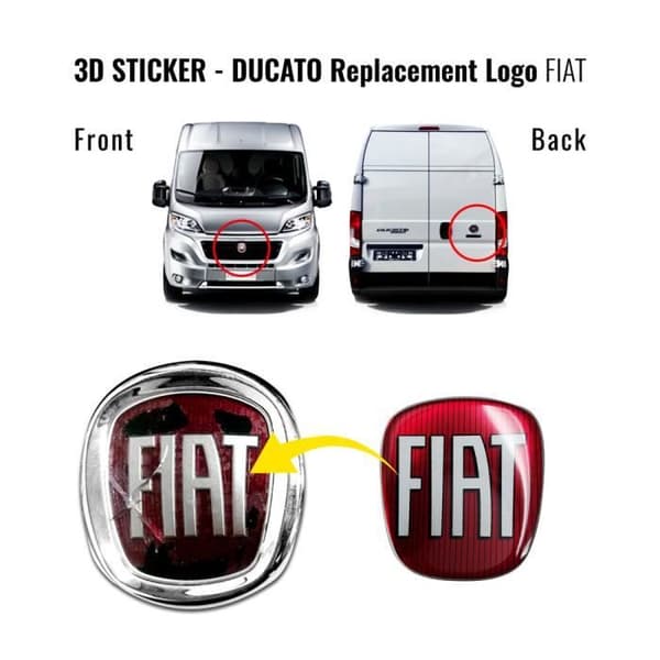 Klistermärke - Fiat - Ducato - 3D - Röd - 90 x 81 mm