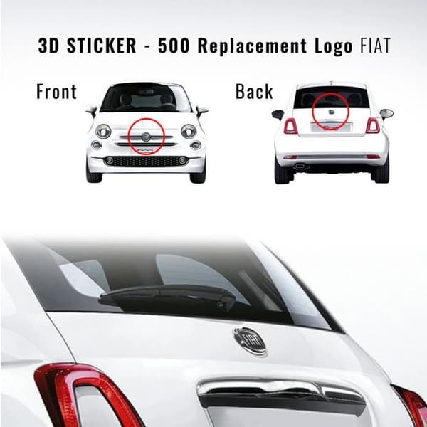Fiat 3D Black Logo Replacement Sticker för 500, fram och bak
