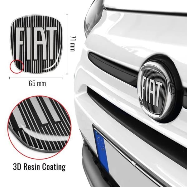 Fiat 3D Black Logo Replacement Sticker för 500, fram och bak