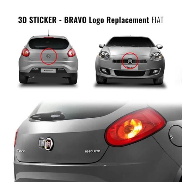 Dekal - Fiat - Svart 3D-logotyp - Ersättning för Bravo - Mått 75x69 mm - Flexibel