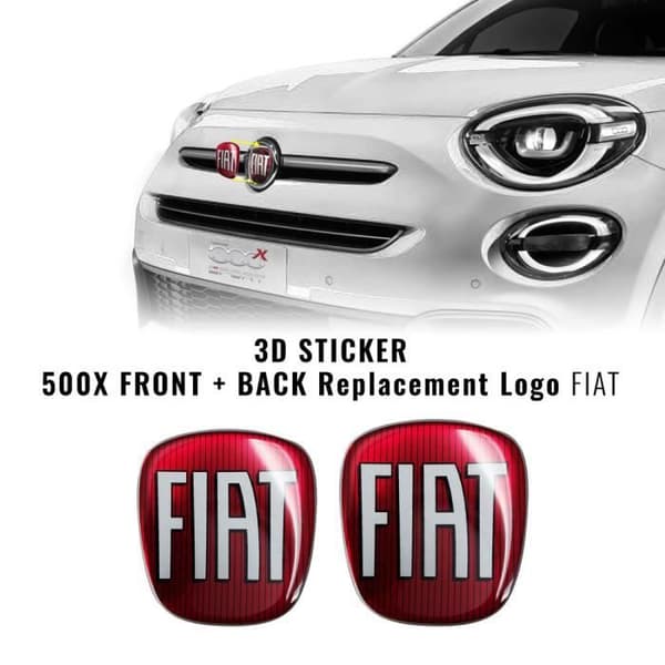 Fiat 3D Replacement Logo Sticker för 500X, fram och bak