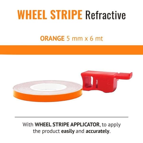 Reflekterande Tejp - Ej specificerat - Motorcykelhjul - Orange - 5 mm x 6 mt - Applicator ingår