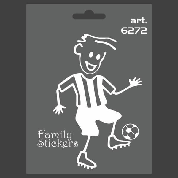 Familjebilsdekal, fotbollspojke, 9 x 12 cm