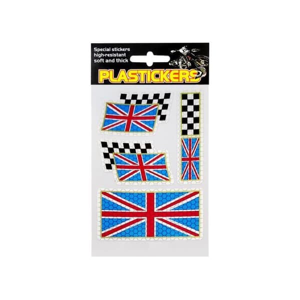 Reflekterande klistermärken för plast, England Storbritannien Rutig flagga, bräda 13 x 9,5 cm