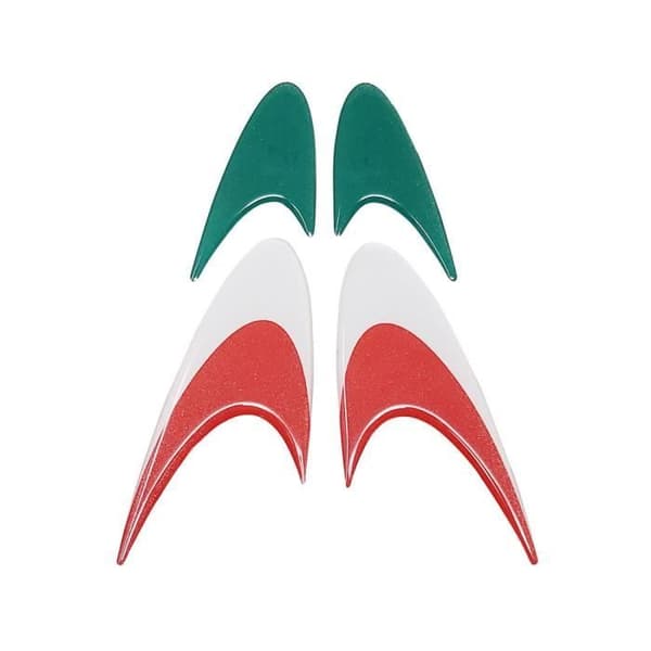 3D-dekorationer Racing Wing Italy-klistermärken, grön vit och röd, höger och vänster, 14 x 5,3 cm