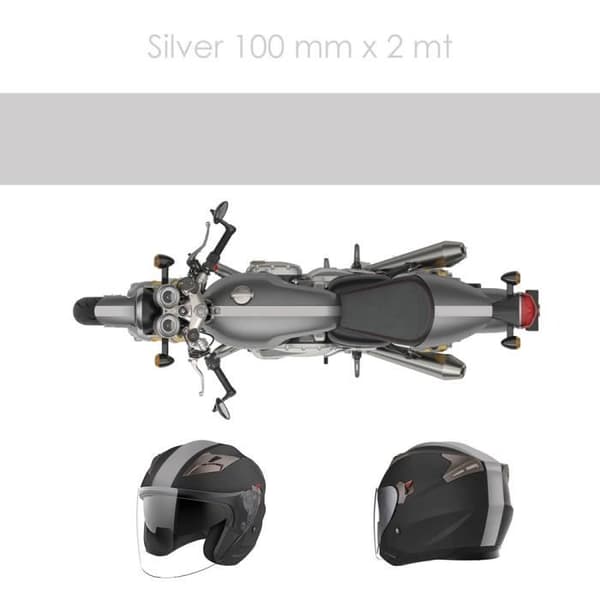 Tejp - Silver - 100 mm x 2 mt - Väderbeständig - Anpassning motorcykel/huvudskydd