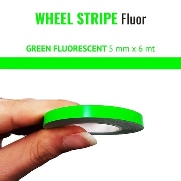 Självhäftande remsor för fälgar - Fluorescerande - Fluo Grön - 5 mm x 6 mt - Motorcykel - Beständig
