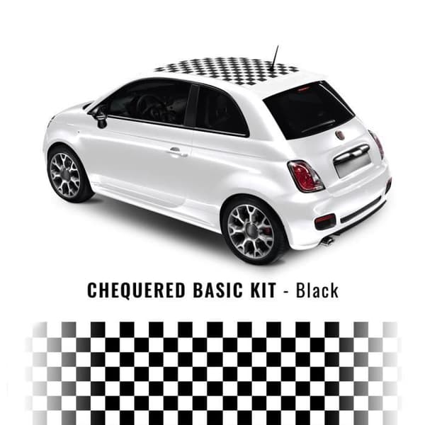 Dekorativt självhäftande kit - Fiat - 500 - Svart - 56 delar - Väderbeständig