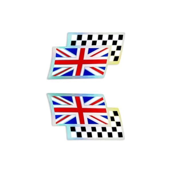 3D självhäftande klistermärke Rutig flagga England Storbritannien höger och vänster, 40 x 25 mm
