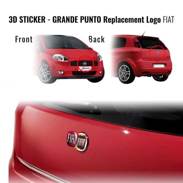 Dekal - Fiat - Grande Punto - 3D - Röd - Mått: 65x60mm, 71x65mm