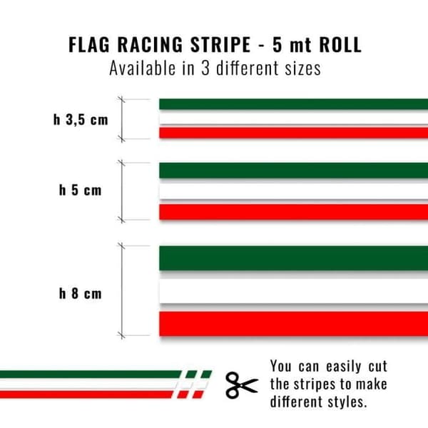 Stripes Car Stickers, Italiens flagga, 35 mm x 5 m