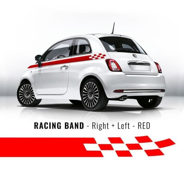 Dekorativa självhäftande remsor - Fiat - 500 - Röd - Sidor - Väderbeständig